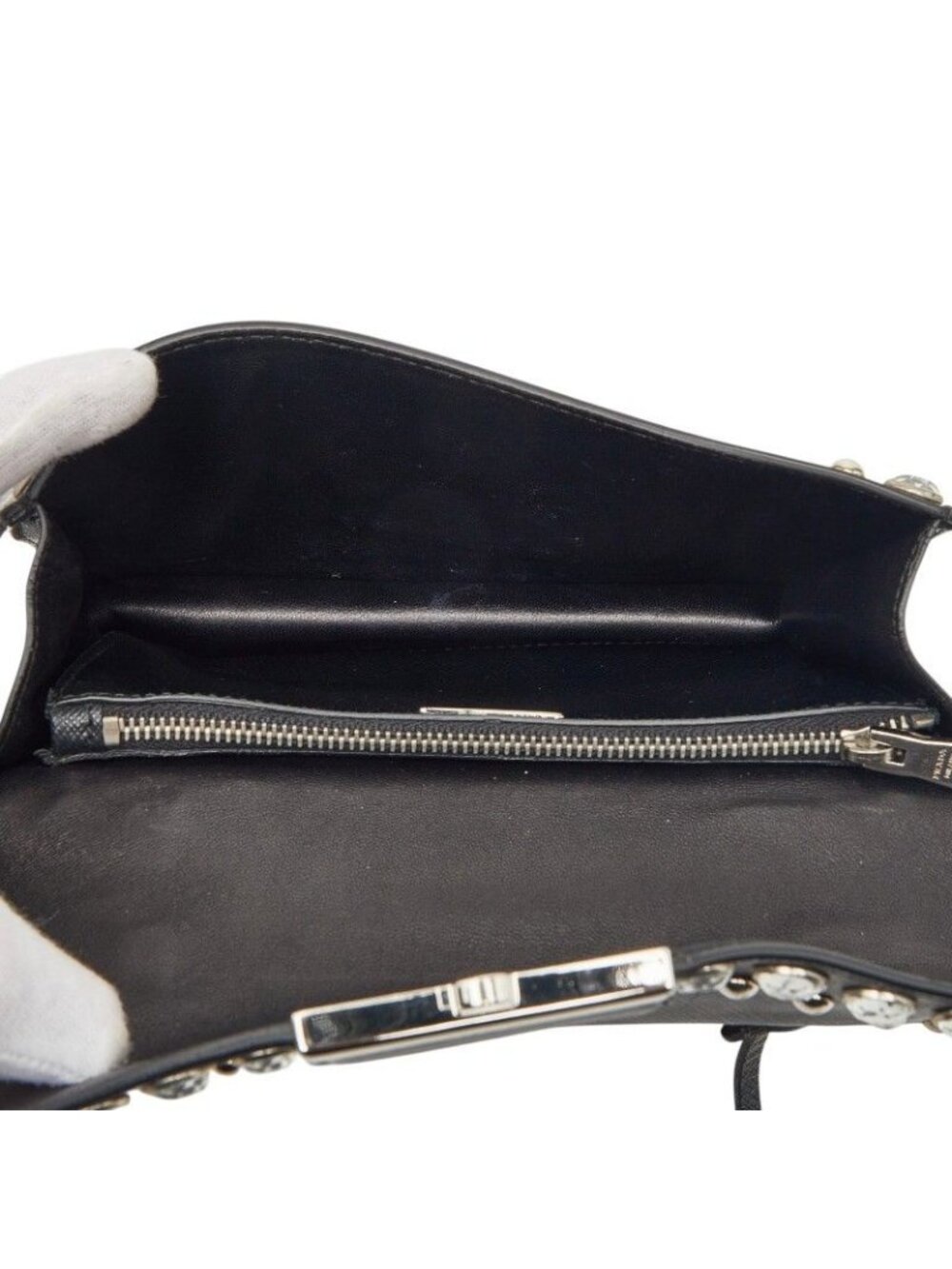 Prada Studded 2-Way Shoulder Bag Black Saffiano Leather Visual - Picture 6 of 9